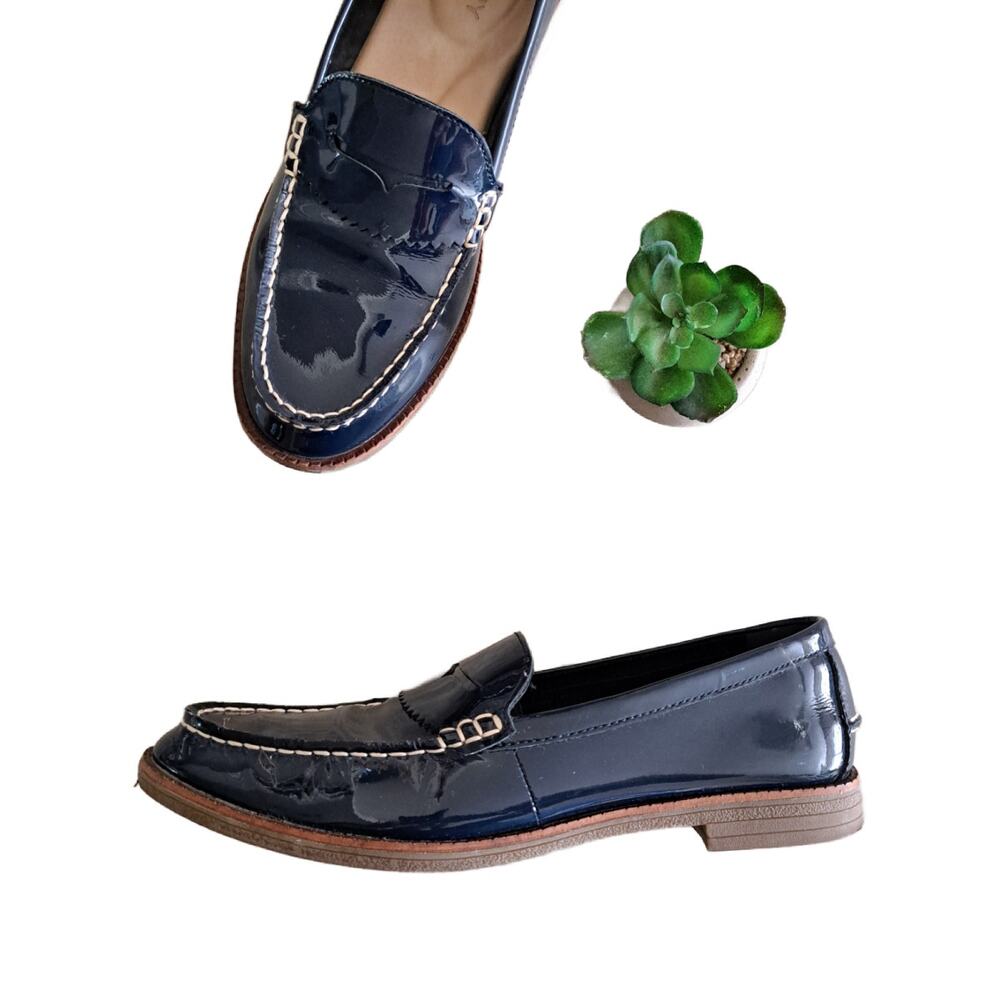 Sperry Top-Sider Womens 9 Navy Patent Leather Penny Loafers Seaport Flat Shoes